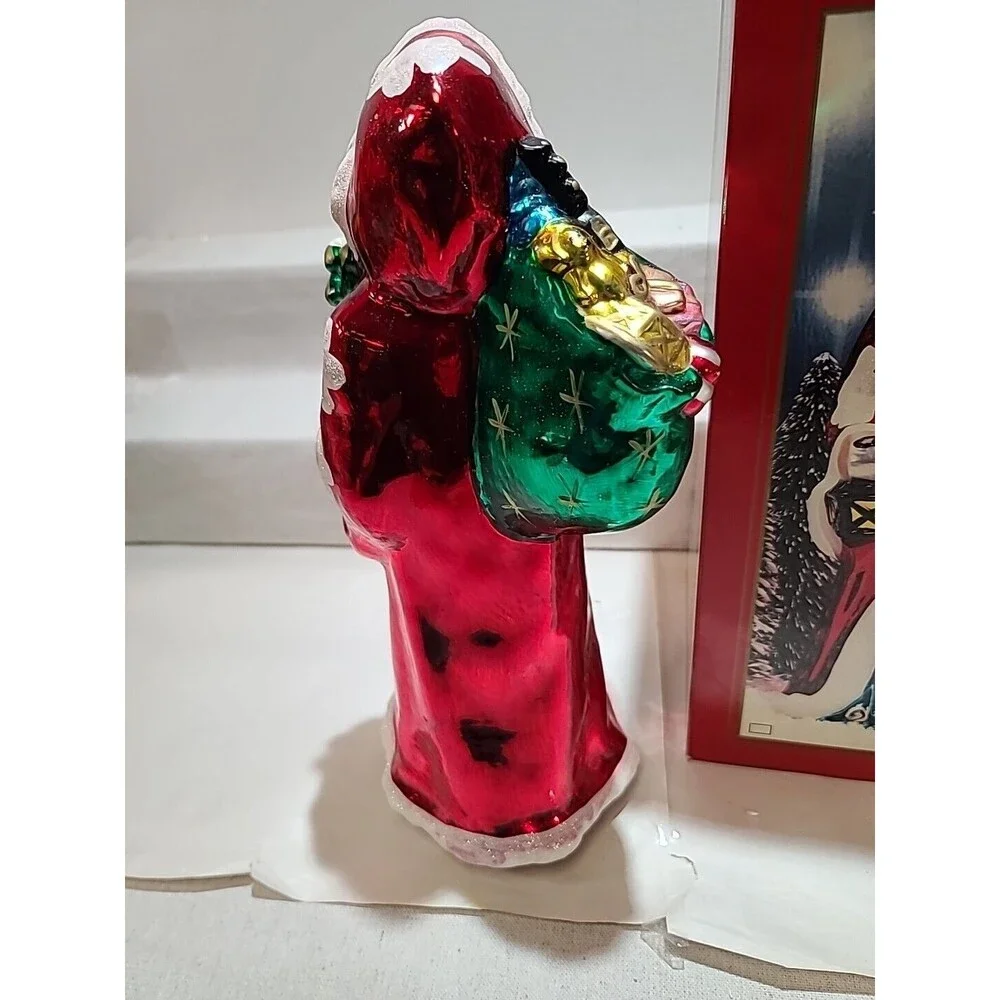 Vintage 12” Victorian Santa Hand Painted Blown Glass Glitter Christmas